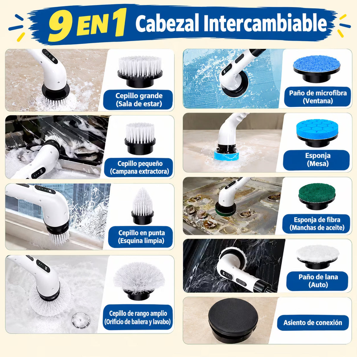 🧼 Cepillo de Limpieza Eléctrico 9 en 1 – Limpieza más práctica y sin tanto esfuerzo