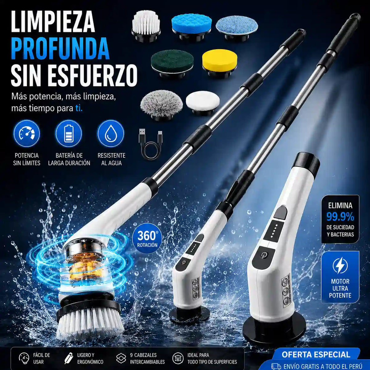 🧼 Cepillo de Limpieza Eléctrico 9 en 1 – Limpieza más práctica y sin tanto esfuerzo